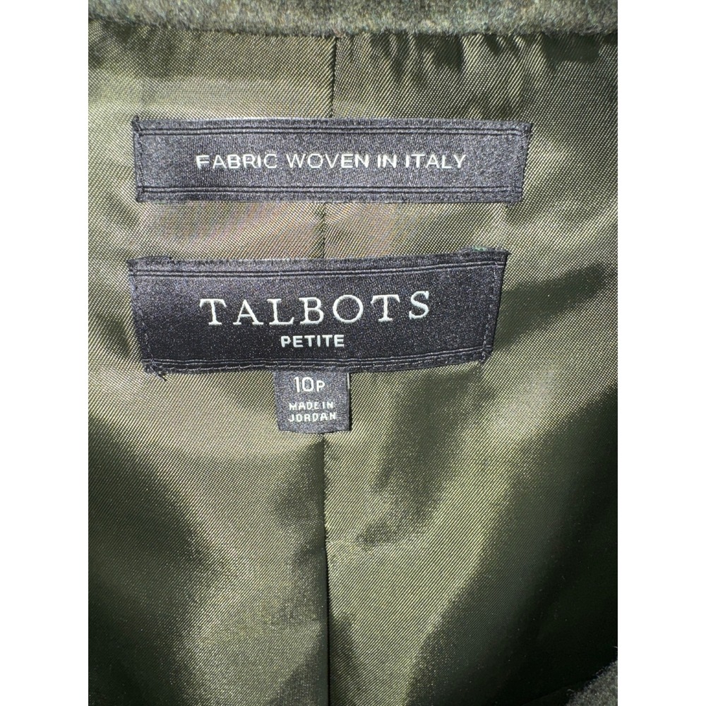 Talbots Petite Olive Green Recycled Wool Blend Double Breasted Blazer Jacket 10P - Picture 2 of 5